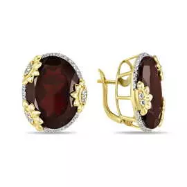 Золотые серьги c аквамарином, бриллиантами и гранатами