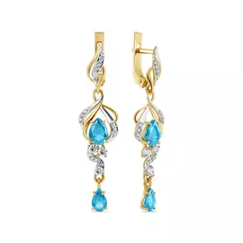 Золотые серьги c алпанитами и фианитами