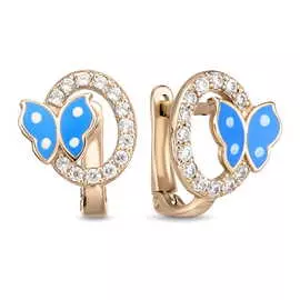 Золотые серьги c эмалью и фианитами