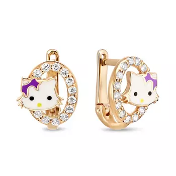 Золотые Серьги c эмалью и фианитами