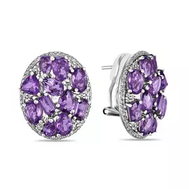 Золотые серьги c аметистами, бриллиантами и резиной