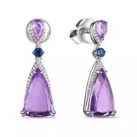 Золотые серьги c аметистами, бриллиантами и сапфирами