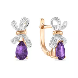 Золотые серьги c аметистами и бриллиантами