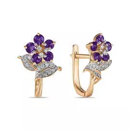 Золотые серьги c аметистами и бриллиантами