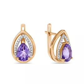 Золотые серьги c аметистами и бриллиантами
