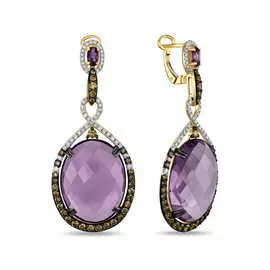 Золотые серьги c аметистами и бриллиантами