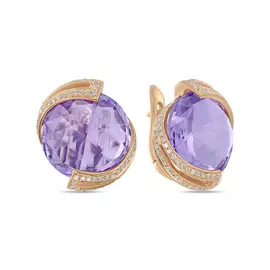 Золотые серьги c аметистами и бриллиантами
