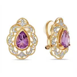 Золотые серьги c аметистами и бриллиантами