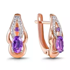 Золотые серьги c аметистами и бриллиантами