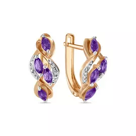 Золотые серьги c аметистами и бриллиантами