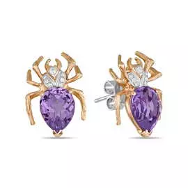 Золотые серьги c аметистами и бриллиантами