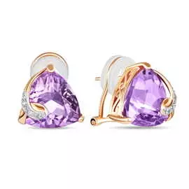 Золотые Серьги c аметистами и бриллиантами