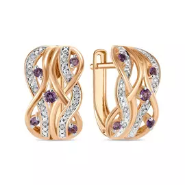 Золотые серьги c аметистами и бриллиантами