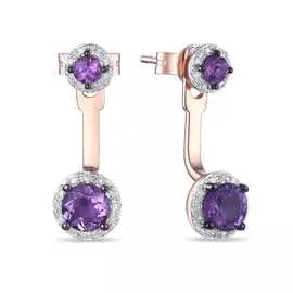 Золотые серьги c аметистами и бриллиантами