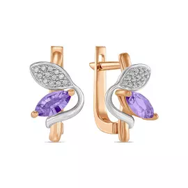 Золотые серьги c аметистами и бриллиантами