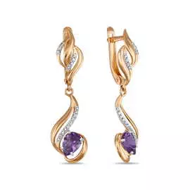 Золотые серьги c аметистами и фианитами