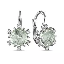 Золотые серьги c аметистами и фианитами