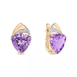 Золотые серьги c аметистами и фианитами