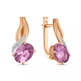 Золотые Серьги c аметистами и фианитами