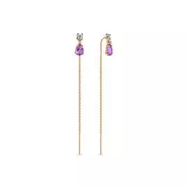 Золотые Серьги c аметистами и фианитами