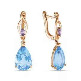 Золотые Серьги c аметистами и топазом