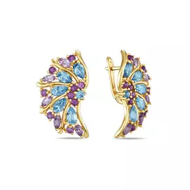 Золотые серьги c аметистами и топазом