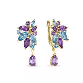 Золотые серьги c аметистами и топазом