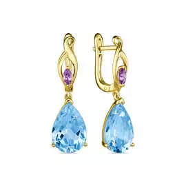 Золотые серьги c аметистами и топазом