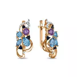 Золотые Серьги c аметистами, топазом, бриллиантами и сапфирами