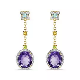 Золотые Серьги c аметистами, топазом, цитрином, бриллиантами и перидотами