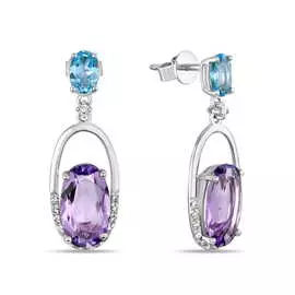 Золотые серьги c аметистами, топазом и бриллиантами