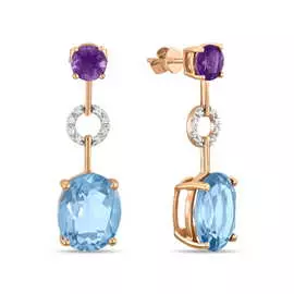 Золотые серьги c аметистами, топазом и бриллиантами