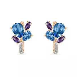 Золотые серьги c аметистами, топазом и бриллиантами