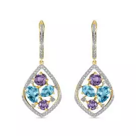 Золотые серьги c аметистами, топазом и бриллиантами