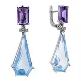 Золотые серьги c аметистами, топазом и бриллиантами