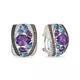 Золотые серьги c аметистами, топазом и бриллиантами