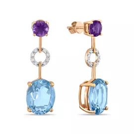 Золотые серьги c аметистами, топазом и бриллиантами