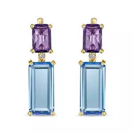 Золотые серьги c аметистами, топазом и бриллиантами