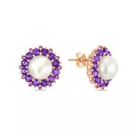 Золотые серьги c аметистами, жемчугом и сапфирами