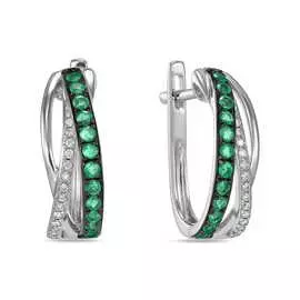 Золотые серьги c бриллиантами и изумрудами