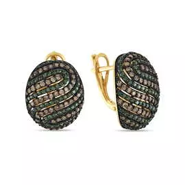 Золотые Серьги c цветными бриллиантами и бриллиантами