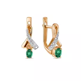 Золотые Серьги c бриллиантами и изумрудами