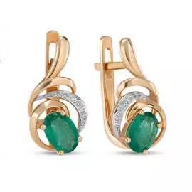 Золотые Серьги c бриллиантами и изумрудами