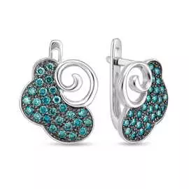 Золотые серьги c цветными бриллиантами