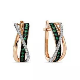 Золотые серьги c бриллиантами и изумрудами