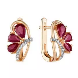 Золотые серьги c бриллиантами и рубинами