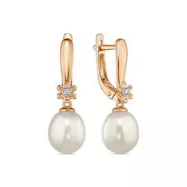 Золотые Серьги c бриллиантами и жемчугом