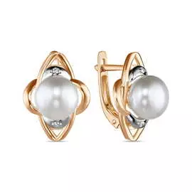 Золотые серьги c бриллиантами и жемчугом