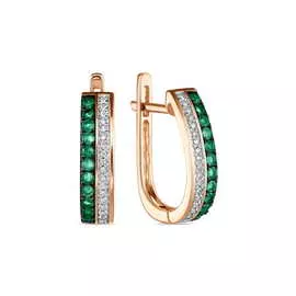 Золотые Серьги c бриллиантами и изумрудами