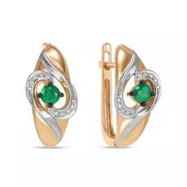 Золотые серьги c бриллиантами и изумрудами